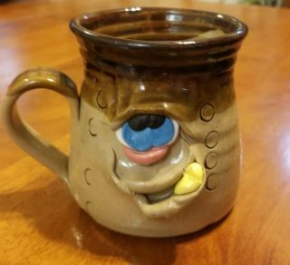 Pretty Ugly Pottery Coffee Mug With Face Handmade In Wales Glazed Stoneware