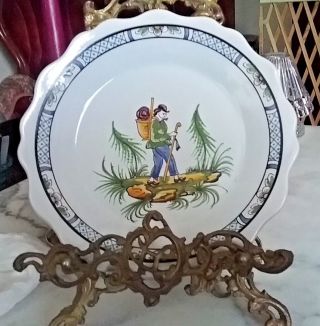 Vintage Fait Main France Hand Painted Ceramic Plate Frenchman On Journey
