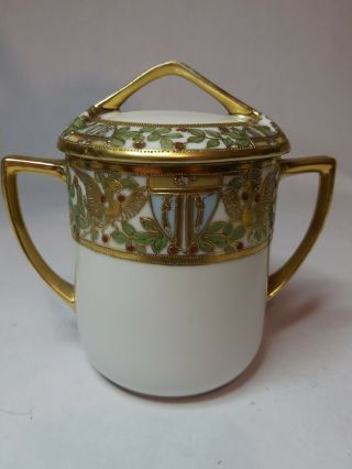 Antique Porcelain Condensed Milk Jam Jar Hand Painted Nippon Gold Gilt Phoenix