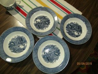 4 Vintage Royal China Currier And Ives Early Winter Rimmed Soup Cereal Bowls