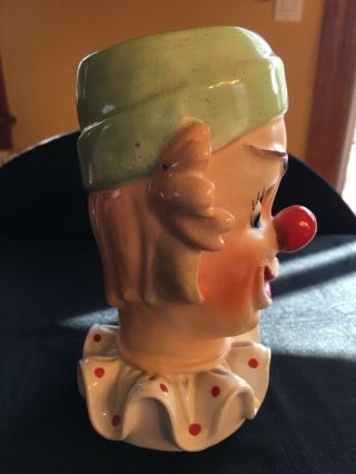 Napco ware Clown Head Vase Planter Vintage Red Nose Vivid Colors Green 6in Bozo 2