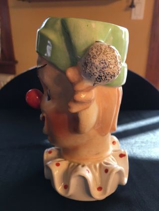 Napco ware Clown Head Vase Planter Vintage Red Nose Vivid Colors Green 6in Bozo 3