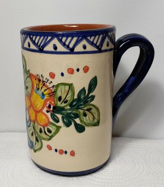 Vintage Lopes Corval Portugal Art Pottery Mug Hand Painted Floral Hand Signed