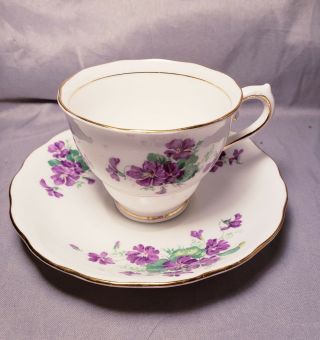 Colclough Bone China Tea Cup And Saucer Purple Flowers Pattern Longton England