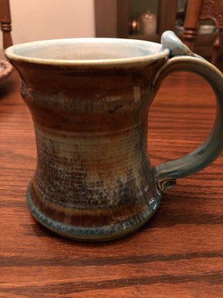 Loi Dryden Art Pottery Coffee Cup Mug Blue Green Hot Springs Ar 1980