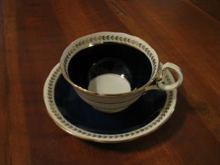 Vintage Aynsley Navy Blue W/gold Trim Bone China Teacup & Saucer England