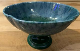 Vintage Royal Haeger Pottery Bowl Pedestal Footed Planter Fleck Gold Paint Blue