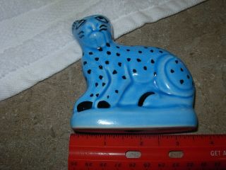 Vintage British Museum Pottery BMP Blue Spotted Cheetah / Leopard Cat Figurine 5