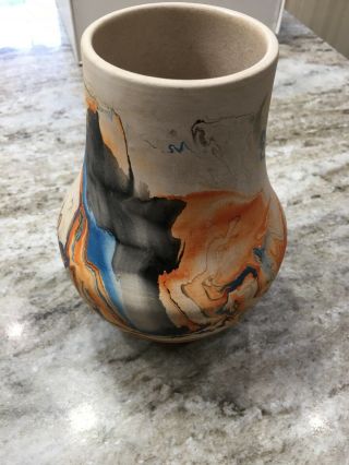Nemadji Usa Pottery Vase - Orange/blue/black