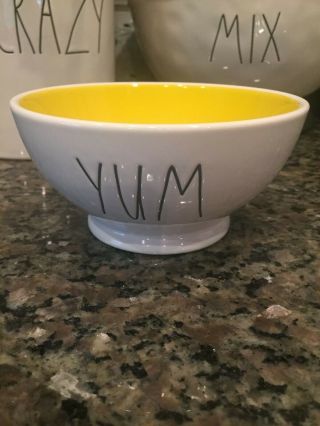 Rae Dunn Yum Cereal Soup Ice Cream Bowl Yellow Inside