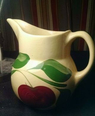 Vintage Watt Usa Pottery Oven Ware 15 Pitcher Single Apple With 3 Green Leaves