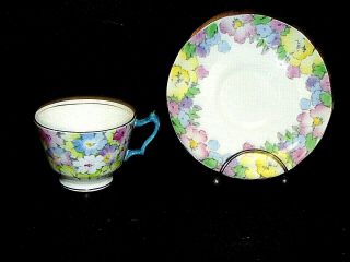 Crown Straffordshire English Fine Bone China Floral Pattern Tea Cup & Saucer