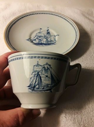 Spode Trade Winds Cup & Saucer Ship Blue 2