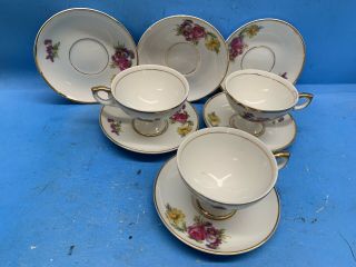Vintage 9 Piece Floral Patterned China Tea Cup And Saucer Set Made In Japan
