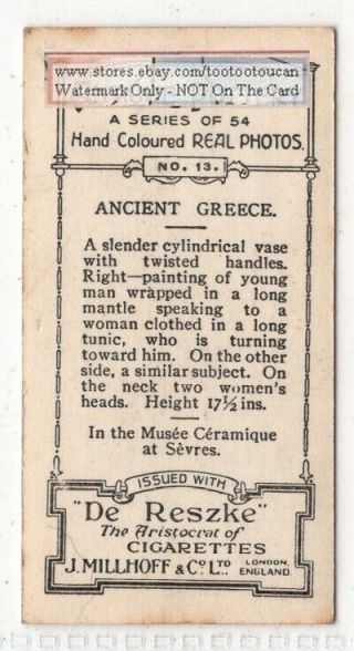 Ancient Greek Cylindrical Vase Pottery Ceramic 1920s Trade Ad Card 2