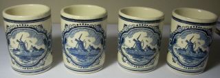 Holland Delft Blue Hand Painted 4 Shot Glasses Toothpick Cup Vandermint Windmill