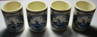 Holland Delft Blue Hand Painted 4 Shot Glasses Toothpick Cup Vandermint Windmill 5