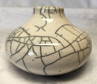Small Vintage Hand Thrown Studio Art Pottery Vase,  White With Gray Veins 3” Mini