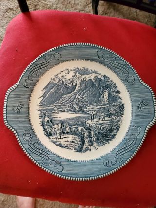 Vintage Currier And Ives Royal China Blue & White Handled Cake/serving Plate
