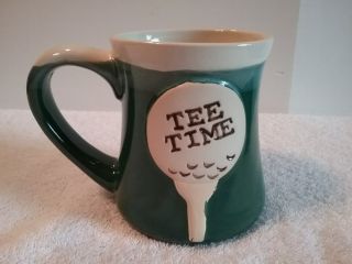 Golfers Tee Time 16 Oz Coffee Mug Hand Made Pottery Golf Ball Green Golf Theme