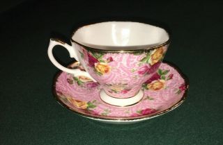 Royal Albert Fine Bone China Teacup And Saucer Old Country Roses Dusky Pink Lace