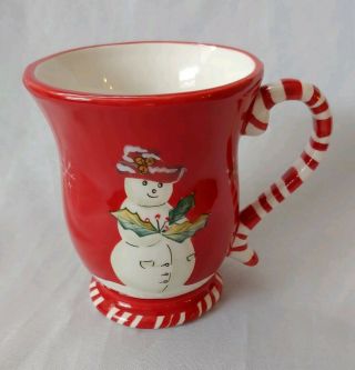 Tracy Porter Jolly Ol Snowy Snowman Coffee Mug (s) 4 1/2 " Candy Stripes
