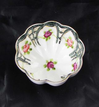 Vintage Nippon Hand Painted Footed Nut Bowl With Roses