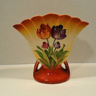 Vintage Czech Small Fan Vase With Floral Motif