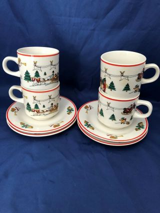 Set Of 4 Cups & 4 Saucers Joy Of Christmas Jamestown China