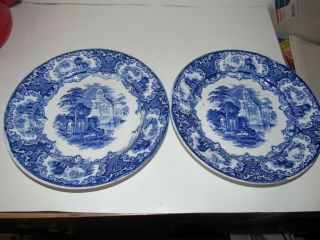 Pair Vintage Abbey Dinner Plate Cobalt Blue And White Holland