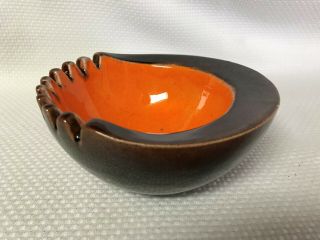 Vintage Mcm Ceramic Ashtray Studio Art Orange/brown Euc