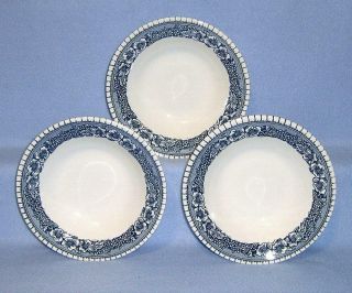 Royal China Usa Pilgrim Blue/gray 3 Cereal Bowls Matches Colonial Heritage Blue