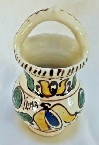 Korond Vintage Hungarian Transylvanian Folk Art Hand Painted Handle Vase 5 - 1/2 "