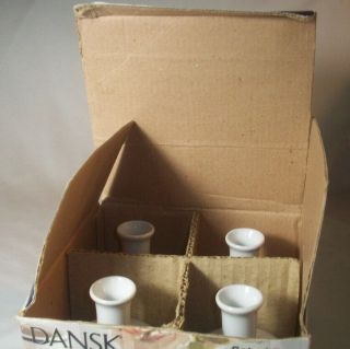 Dansk Pottery: Set of 4 White Ceramic Baby Bud Vases in Box: EXC: NR 3