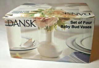 Dansk Pottery: Set of 4 White Ceramic Baby Bud Vases in Box: EXC: NR 4
