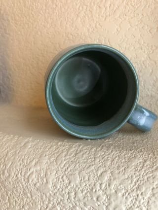 Handmade Pottery Stoneware Coffee Tea Mug - Green w Blue,  4.  25”,  Signed 5