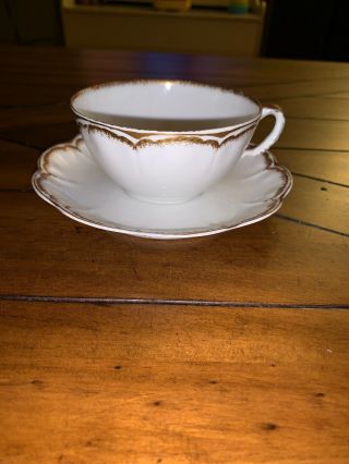 Vintage Haviland Limoges France Tea Cup & Saucer White & Golden Brown Trim ☕️