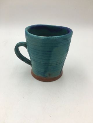 Small Blue Clay Pottery Mug - Signed - Handmade