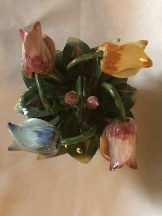 Vintage Estate Med Capodimonte Porcelain Flower Tulip Basket Hand Painted Italy 2