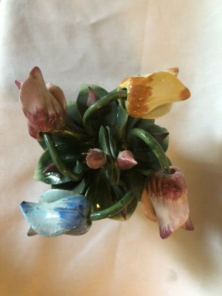 Vintage Estate Med Capodimonte Porcelain Flower Tulip Basket Hand Painted Italy 3