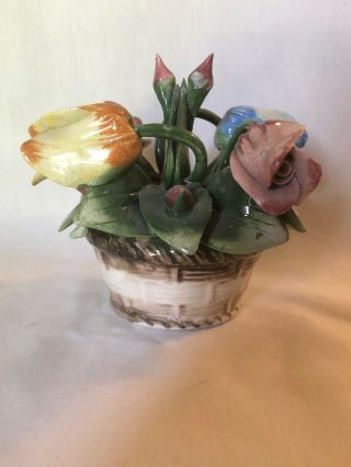 Vintage Estate Med Capodimonte Porcelain Flower Tulip Basket Hand Painted Italy 5
