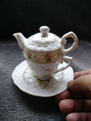 Vintage Porcelain Summco 44t383 Nesting Tea Pot W/lid & Cup & Saucer