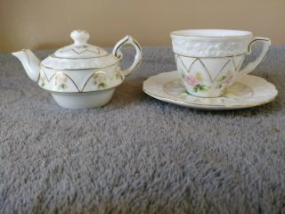Vintage Porcelain Summco 44T383 nesting Tea Pot w/Lid & Cup & Saucer 2