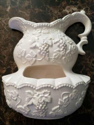 Decorama White Porcelain Wall Pocket Planter Vase Pitcher And Basin Japan