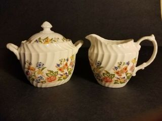 Aynsley China Cottage Garden Creamer And Covered Sugar Bowl