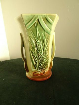 Vintage Mccoy Pottery 8 - 1/4 " Tall Wheat & Band Pattern Vase.