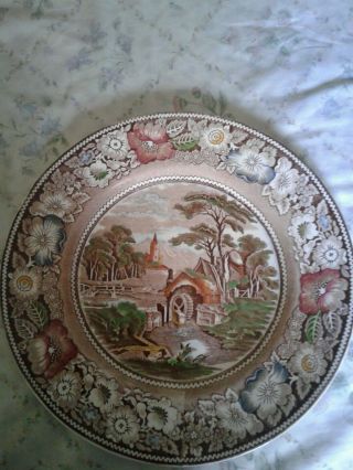 Vintage 10 " Dinner Plate Rural England W.  R.  Midwinter Pink Red
