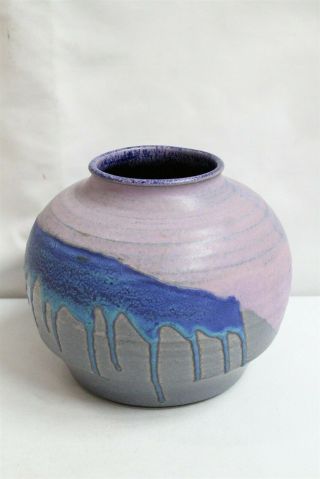 Mcm Debenadett Purple 2 Blue Drip Glaze Ringed Studio Pottery Vase Eames Interes