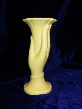 Vintage Shawnee Pottery Vase 7 " Yellow Hand Holding Vase