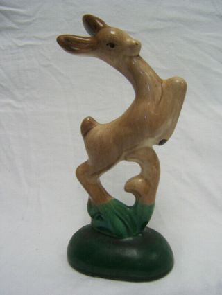 Vintage Stylized Ceramic Deer Figure Brown And Green 12 " Tall Vgc